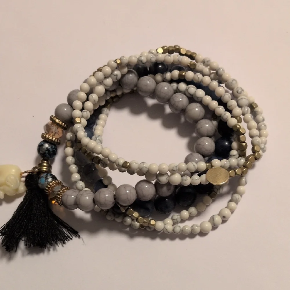 Elegant Multi-Color‎ Beaded Gray Blue And Cream Bracelet Set